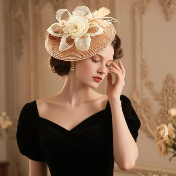 Fascinator Hat Flower Mesh Feathers Headband Clip for Women Tea Party - Picture 2 of 7